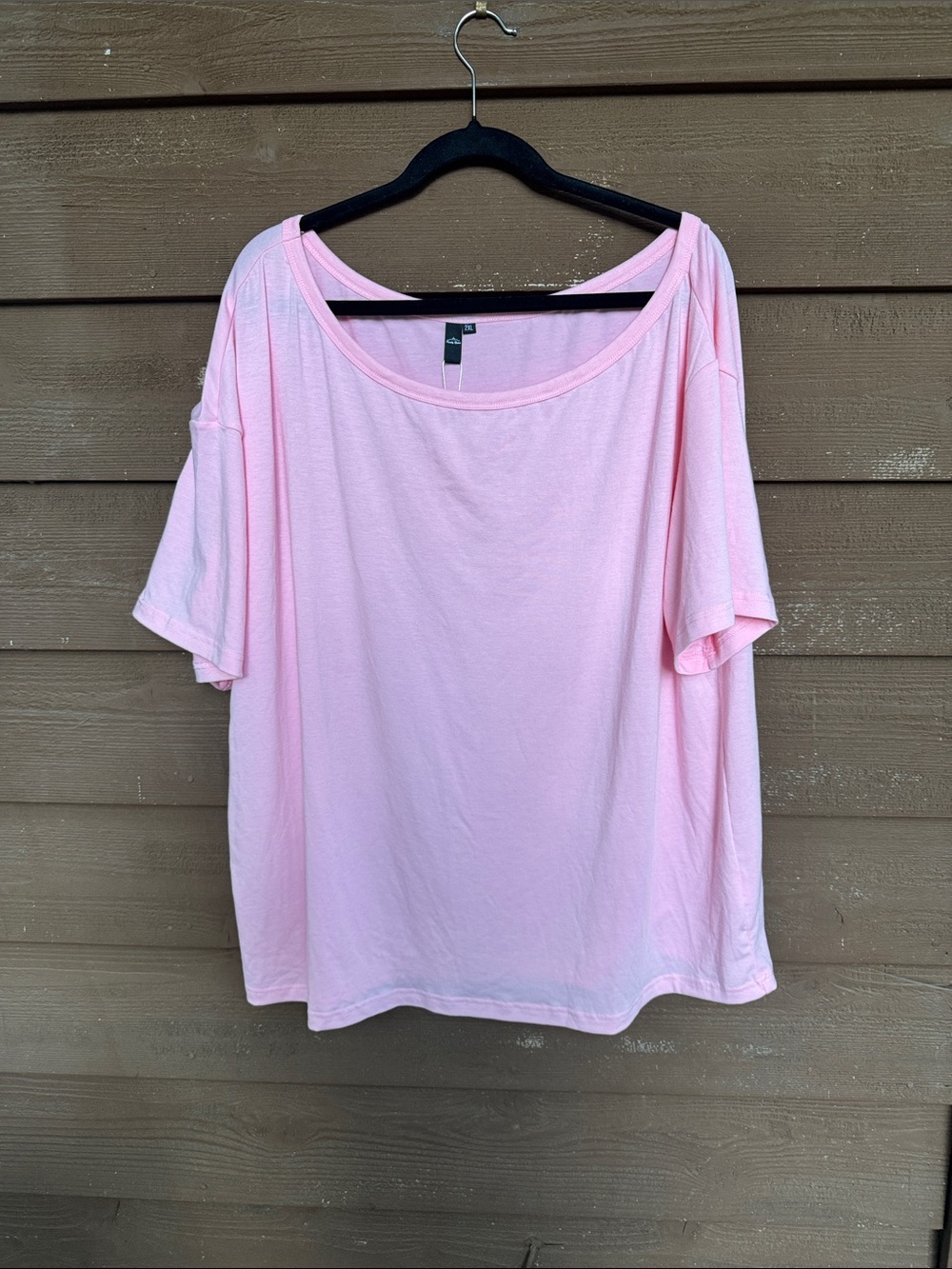 Trendy Queen Relaxed Light Pink Scoop Neck Short Sleeve Tee size 2XL